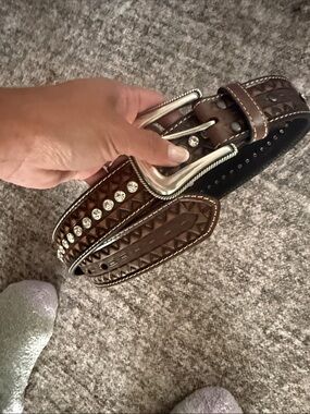 Ariat Brown Leather Studded Belt with Rhinestone Accents